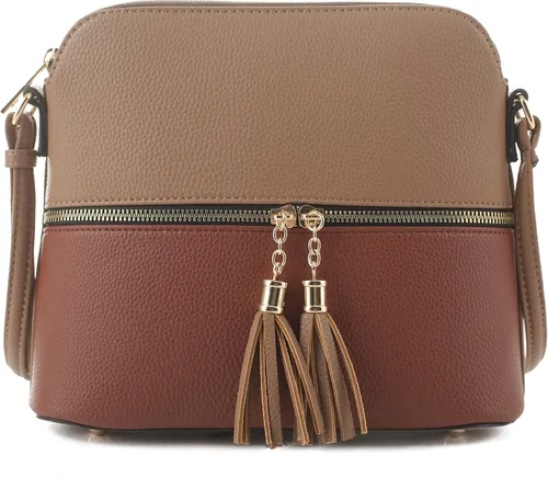 SG SUGU - Bolsa cruzada Lunar ligera y de tamaño mediano, forma de cúpula, bolsa de hombro con borla, bolsillo con cremallera, correa ajustable