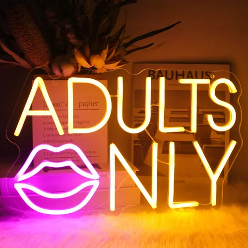 Letrero de neón solo para adultos con labios rosados, luces de neón LED, letreros sexy de neón, letrero de neón para bar con letra naranja, letrero