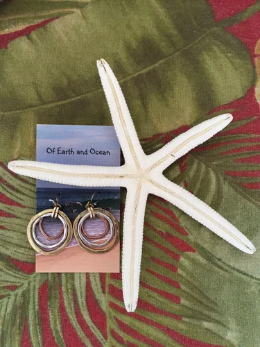 Miniatura 7 de Aretes de amanecer, artesanales, con diseño de círculos bruñidos, bañados en cobre, bronce, y plata.