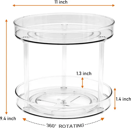 Miniatura 3 de Amolliar Lazy Susan de 2 niveles de 11 pulgadas, organizador giratorio para gabinete, cocina, nevera, encimera, baño, organizador de despensa