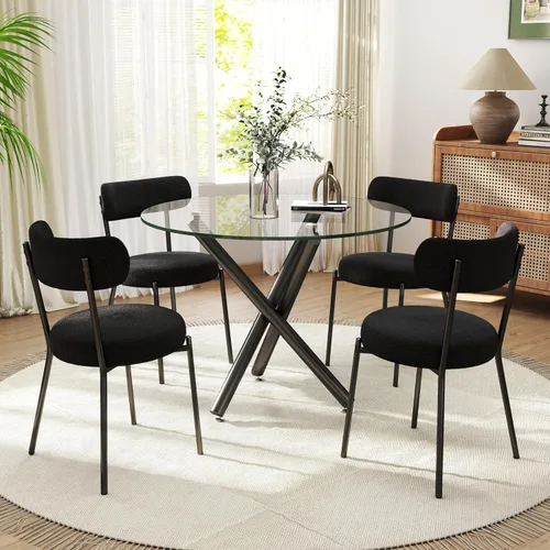 Miniatura 33 de Juego de mesa de comedor redonda de cristal negro para 2, juego de mesa de cocina pequeña y moderna de 36 pulgadas con 2 sillas de comedor tapizadas
