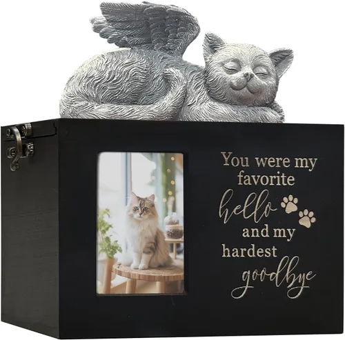 Miniatura 23 de Urna grande para perro para cenizas, caja de cremación funeraria negra con foto urna conmemorativa para mascotas con marco de fotos, caja