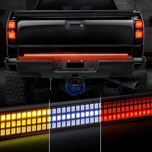 Barra de luz para portón trasero de 48"/49", tira de luz LED de tres filas para portón trasero con luces de freno rojas de circulación, luces de