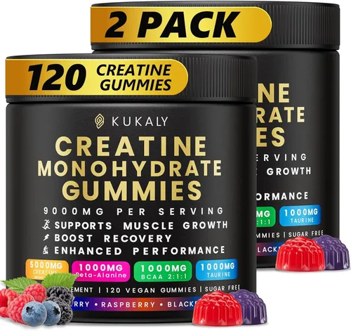 Miniatura 8 de kukaly Gomitas de monohidrato de creatina para hombres y mujeres, gomitas de creatina de 9000 mg sin azúcar, sabor mezclado con L-taurina, BCAA 2:1