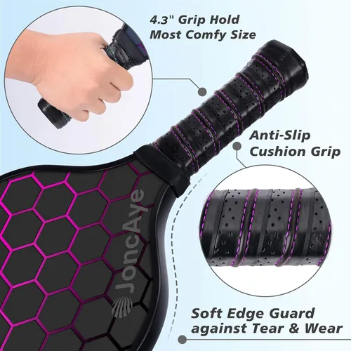 Miniatura 4 de JoncAye Pickleball Paddles Set of 4 or 2, USAPA Approved Fiberglass Rackets with Outdoor Indoor Balls, Bag, Overgrip, Lightweight for Family