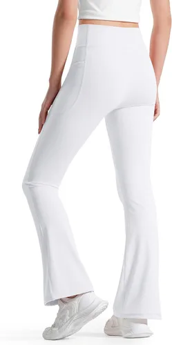 Miniatura 6 de BOOPH Leggings acampanados para niñas con bolsillos, cintura cruzada, cintura alta, pantalones de yoga acampanados, pantalones deportivos