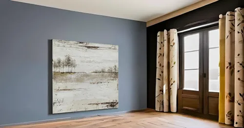 Miniatura 6 de Yihui Arts Arte de pared del paisaje del lago - Pintura rústica de granja en lienzo con árbol texturizado y acentos de lámina dorada