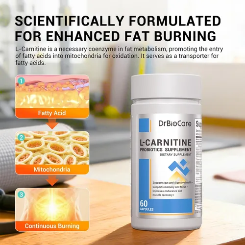 Miniatura 5 de DrBioCare Suplemento de probióticos de L-carnitina, contiene L-carnitina, probióticos, café verde en polvo, extracto de yerha mate, extracto