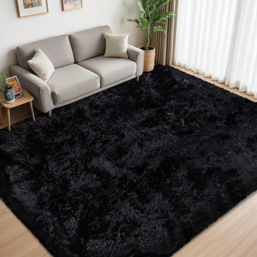 Miniatura 2 de Alfombra de Área de 8 x 10 pies para Sala de Estar: Alfombras Negras Ultra Suaves y Esponjosas Shag, Alfombra Grande de Felpa Difusa Antideslizante