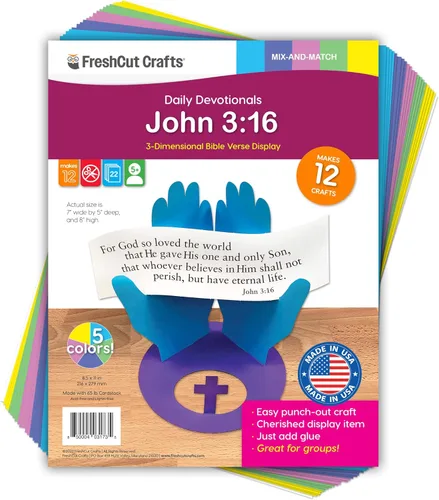 FreshCut Crafts John 3:16 Kit de papel 3-D perforado, 12 coloridas exhibiciones de mesa para niños de 5 años en adelante, perfecto para la escuela