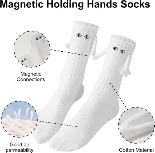 Miniatura 4 de Yawlsow 2 pares de calcetines de manos unidas, divertidos calcetines de muñeca magnética de succión 3D, calcetines de pareja unisex
