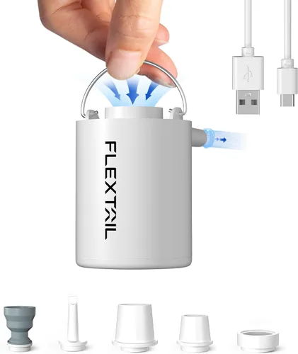 Miniatura 11 de FLEXTAILGEAR Bomba de aire de camping con luz de campamento, bomba de aire para inflables, bomba de colchón de aire portátil con flujo de aire