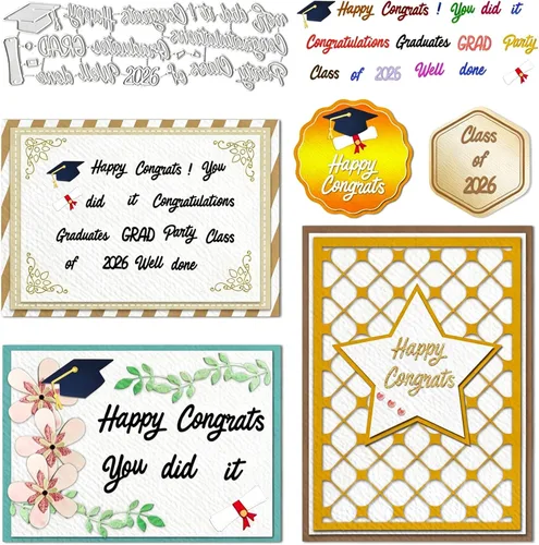 Miniatura 6 de Estivaux Palabras de graduación 2024 troqueladas para hacer tarjetas, letras de felicitaciones, troqueles de certificado de graduación, plantillas