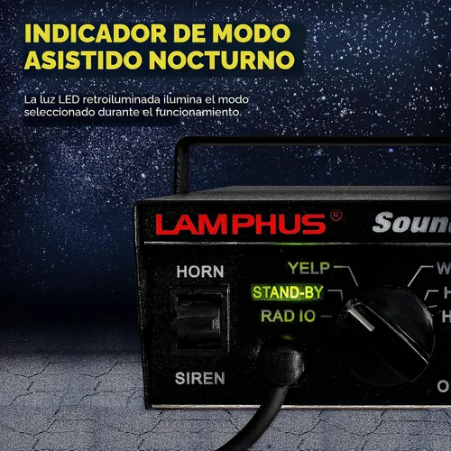 Miniatura 3 de Kit de sistema de sirena de policía LAMPHUS SoundAlert 12V 100W [Altavoz delgado] [118-124dB] [Micrófono de mano] [Sin manos] Sirena de advertencia