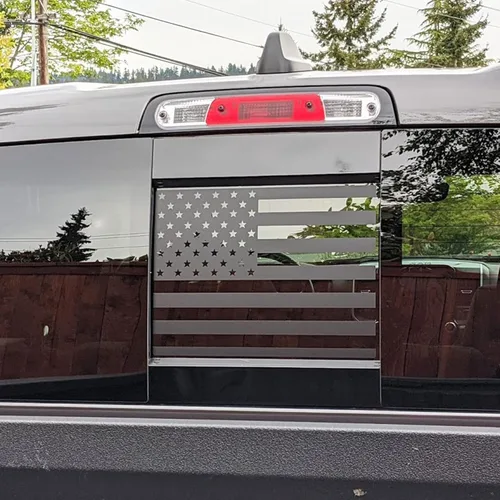 Miniatura 10 de Zxiaochun Calcomanía de bandera para ventana trasera media de la bandera americana para Ford F150 F250 F350 2015-2020 2021 2022 2023 2024 2025 Negro
