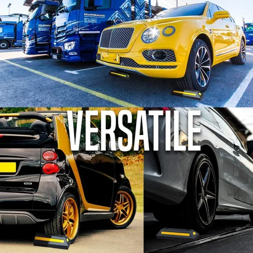 Miniatura 3 de Zento Deals Bloques guía de neumáticos de estacionamiento de goma de alta calidad, tiras reflectantes amarillas de alta visibilidad
