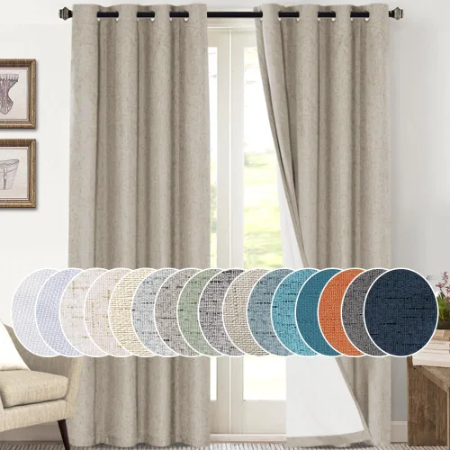 Miniatura 100 de Primitive - Cortinas opacas 100 % de lino texturizado natural para dormitorio, sala de estar, cortinas para ahorra energía, tela de arpillera