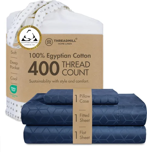Miniatura 30 de Threadmill - Juego de sábanas de algodón egipcio para cama tamaño King Juego de sábanas de cama King 100% de algodón egipcio certificado Sábanas