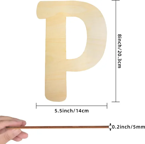 Miniatura 2 de Letras de madera de 8 pulgadas, letra P de madera de 1/5 pulgadas de grosor, recortes de letras del alfabeto de madera sin terminar para decoración