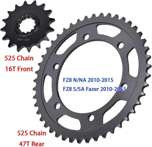 Miniatura 4 de 525 Chain 16T Front 47T Rear Sprocket Compatible with YAMAHA FZ8 FZ8N FA8S FZ-8 FZ-8N FZ-8S Fazer 39P 42P 2010 2011 2012 2013 2014 2015