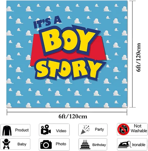 Miniatura 5 de Telón de fondo de fotografía de dibujos animados con texto en inglés "It's a Story", fondo de fotos para fiesta de cumpleaños, cielo azul, nubes