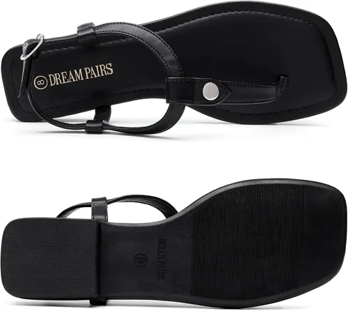 Miniatura 5 de DREAM PAIRS Women's SDFS2301W T-Strap Thong Flat Sandals with Cute Square Toe Strappy for Summer