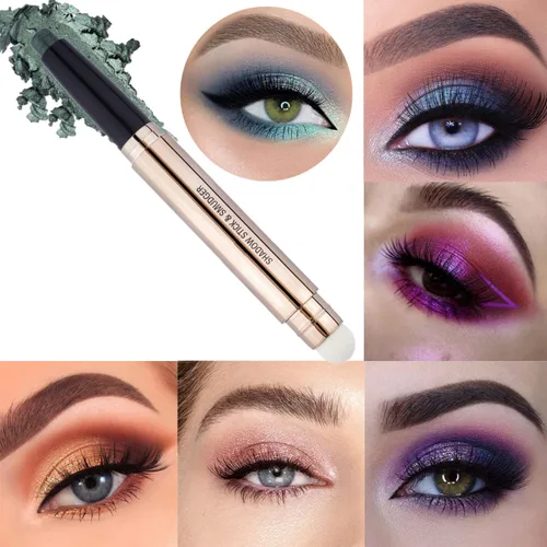 Miniatura 6 de Sombra de ojos en barra 2 en 1 y brocha de maquillaje de esponja, lápiz de sombra de brillo suave crema suave de larga duración, resistente al agua