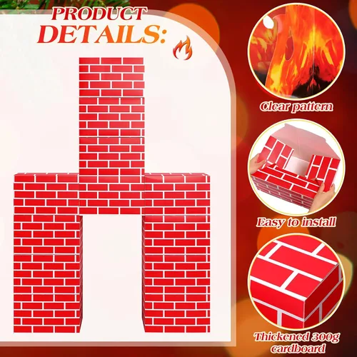 Miniatura 3 de Fullhawl 34 Piezas Chimenea de Cartón 3D de Navidad 39 x 59 Pulgadas Chimenea Artificial DIY de Navidad con Calcetín Accesorio de Llama de Fuego 3D