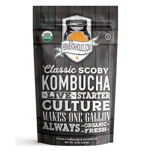 Miniatura 11 de Fermentaholics Kombucha SCOBY ORGÁNICO con doce onzas de té de iniciación – Cultivo de inicio en vivo – hace un lote de un galón – 1.5 tazas de té