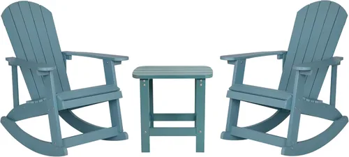 Flash Furniture Savannah Adirondack Juego de 2 mecedoras Savannah - Madera de poliresina de espuma marina de grado comercial para todo tipo de