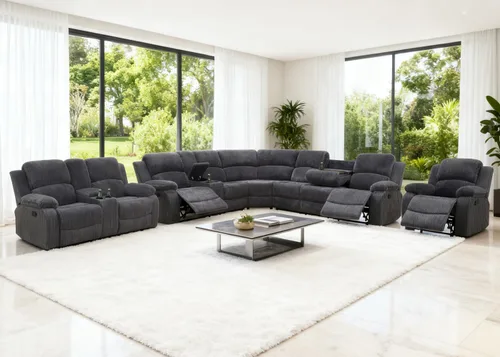 Miniatura 10 de Juego de sofá seccional reclinable manual, juegos de muebles de sala de estar, sofá seccional en forma de L y 2 sillas, cómodo sofá reclinable