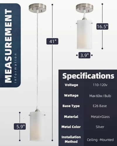 Miniatura 6 de Lámparas Colgantes Mini de 1 Luz, Candelabro Moderno Colgante Lámpara de Techo con Pantalla Blanca Esmerilada, Iluminación Colgante de Níquel