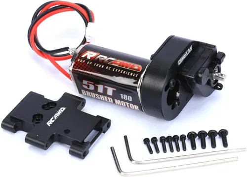 RCAWD Transmisión de motor cepillado de 180 tamaños montada, montaje de motor para 1/18 FMS EAZYRC ROC Hobby Crawlers Piezas de actualización negro