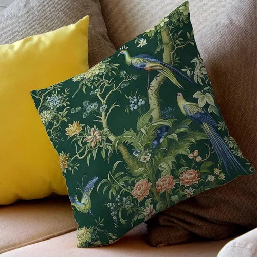 Miniatura 6 de Fundas de almohada chinoiserie verde turquesa floral y pájaro con cremallera de 16 x 16 pulgadas, fundas de almohada de lino para sofá, dormitorio