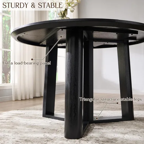 Miniatura 7 de OKD Mesa de comedor de 47 pulgadas para 4-6, mesa de comedor redonda con estructura triangular, base estable de pedestal, borde de mesa curvado