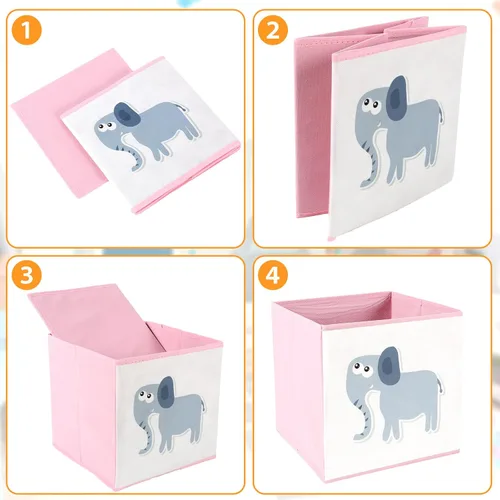 Miniatura 3 de Berlune Caja de almacenamiento plegable de 6 piezas de cubo de animales de 10 x 10 pulgadas, cestas de cubo de tela no tejida y cartón para niños