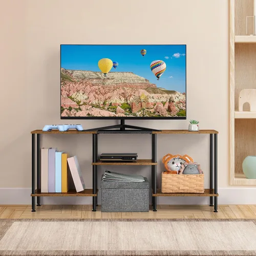 Miniatura 2 de OYEAL Soporte de TV para TV de 50 pulgadas, soporte de TV rústico para dormitorio con estantes de almacenamiento, centro de entretenimiento pequeño