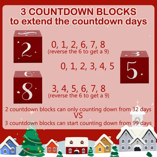 Miniatura 3 de Muñeco de nieve de Navidad con cuenta regresiva de 99 días, calendario de Adviento días hasta Navidad, cuenta regresiva, vintage, bloque rústico