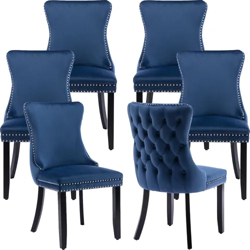 Miniatura 109 de Velvet Dining Chairs Set of 2, Tufted High Chairs with Nailhead Trim, Pull Ring, Black Solid Wood Legs, Elegant Upholstered Accent Chairs for Dining