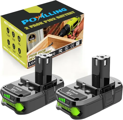 Powilling Paquete de 2 baterías P189 mejoradas de 4.0Ah para batería Ryobi de 18 V, baterías de iones de litio de 18 voltios para herramientas
