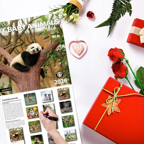 Miniatura 6 de Calendario de pared 2026, calendario 2026, noviembre de 2025 a diciembre de 2026, calendario de pared de animales bebés, 12 x 24 pulgadas abierto