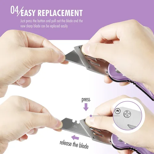 Miniatura 4 de FantastiCAR - Cuchillo plegable con caja para regalo, cuchillo utilitario de metal resistente con 5 cuchillas adicionales, cambio rápido