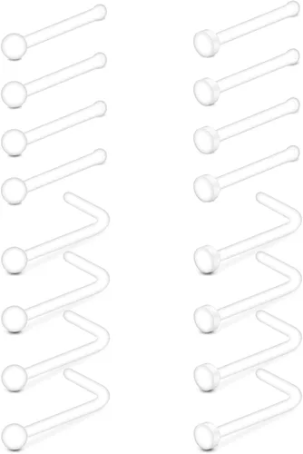 Miniatura 4 de D.Bella Aretes de nariz transparentes de 0.71 oz y 0.71 onzas (0.63 oz), en forma de L, aros de nariz Bioflex, pasadores de nariz rectos, retenedor