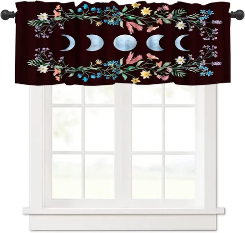 Miniatura 4 de Cortinas con cenefa floral de luna para ventanas de cocina, fase de flores silvestres, jardín, bohemio, primavera, naturaleza, cortina de ventana