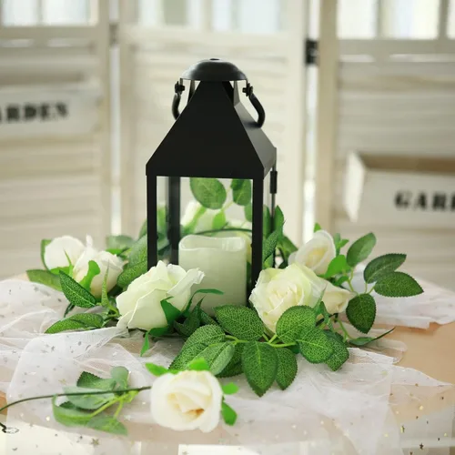 Miniatura 6 de Felice Arts Paquete de 2 guirnaldas de flores de champán cada una de 6.5 pies, guirnalda de boda de color beige, guirnalda de rosas falsas