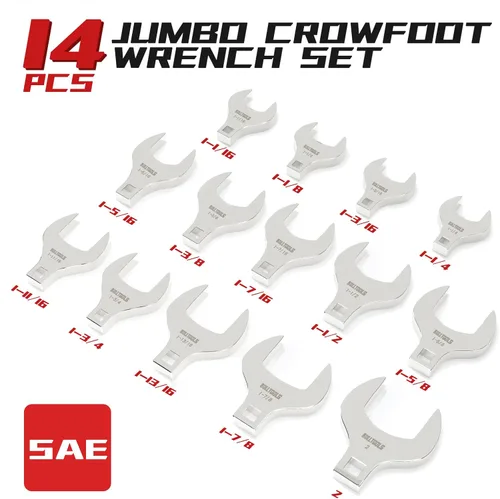 Miniatura 5 de BULLTOOLS Juego de llaves Jumbo Crowfoot de 1/2 pulgada, 14 piezas SAE, juego de llaves de pata recta de 1-1/16" a 2", llave grande de pata recta