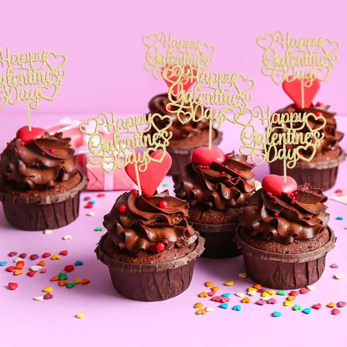 Miniatura 4 de 24 piezas de decoración de cupcakes con purpurina dorada para el día de San Valentín, temática de San Valentín, fiesta de cumpleaños, suministros