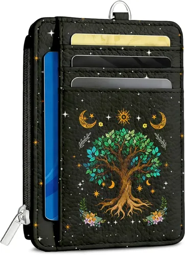 Miniatura 23 de Cartera delgada para mujer - Soporte para tarjetas de crédito con bloqueo RFID, cartera de piel sintética con ventana de identificación y bolsillo