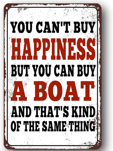 Letrero divertido con texto en inglés «You Can't Buy Happiness BUT You Can Buy a Boat» para decoración de pared del hogar, 12 x 8 pulgadas