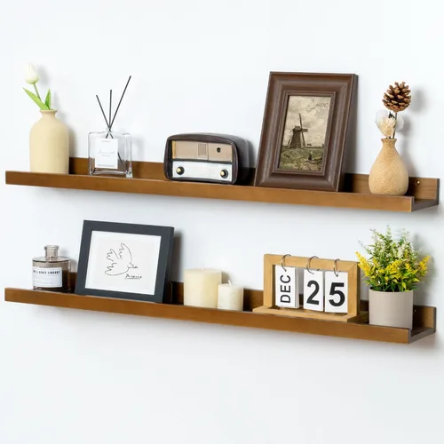 Miniatura 18 de FLYJOE Estante de repisa de fotos para pared, 24 pulgadas de madera de fresno maciza, estantes para libros de guardería, estantes flotantes